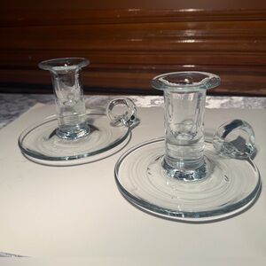 Vintage Clear Glass Chamber Candlestick Holders Produced by Blenko MCM